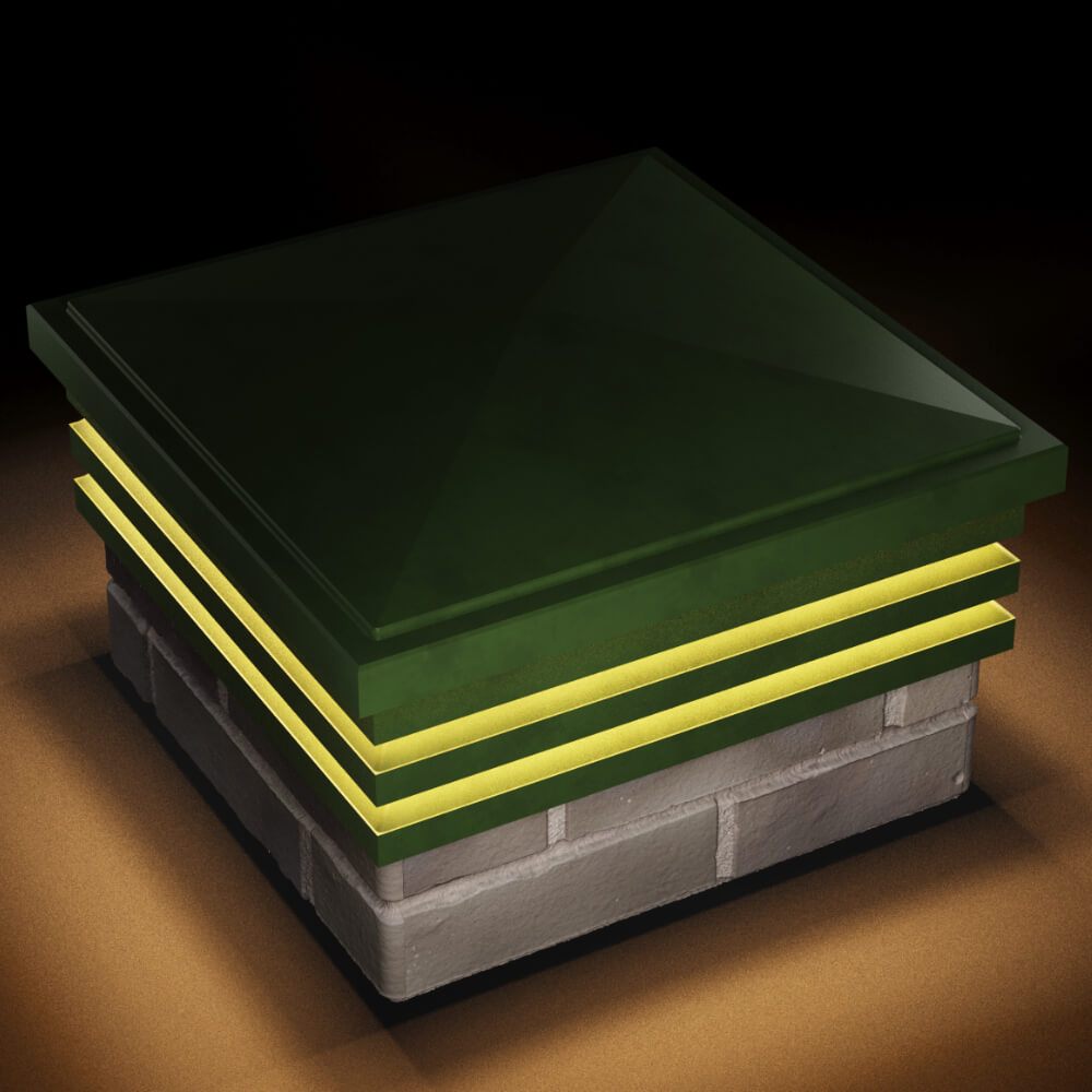 Колпак Zking Бона ХайТек Зеленый на столб 1.5х1.5 кирпича (385х385мм) с подсветкой в Чусовом фото