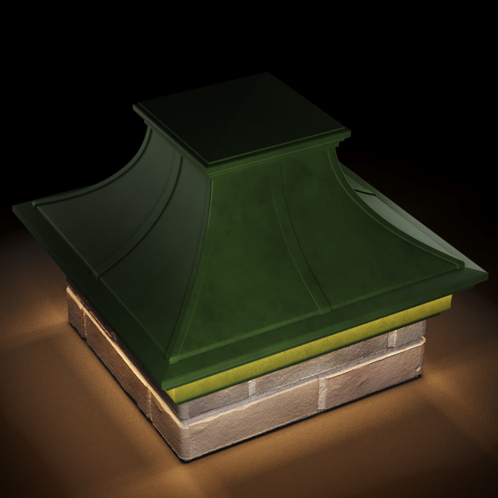 Колпак Zking Монблан Премиум Зеленый на столб 1.5х1.5 кирпича (385х385мм) с подсветкой в Чусовом фото